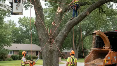 Emergency tree removal crew responding to storm damage in Overland Park, KS