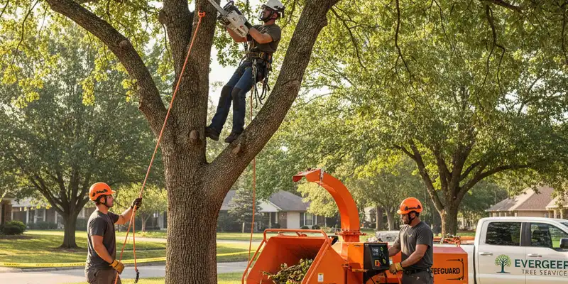 Tree service crew removing a large tree in Overland Park, KS
