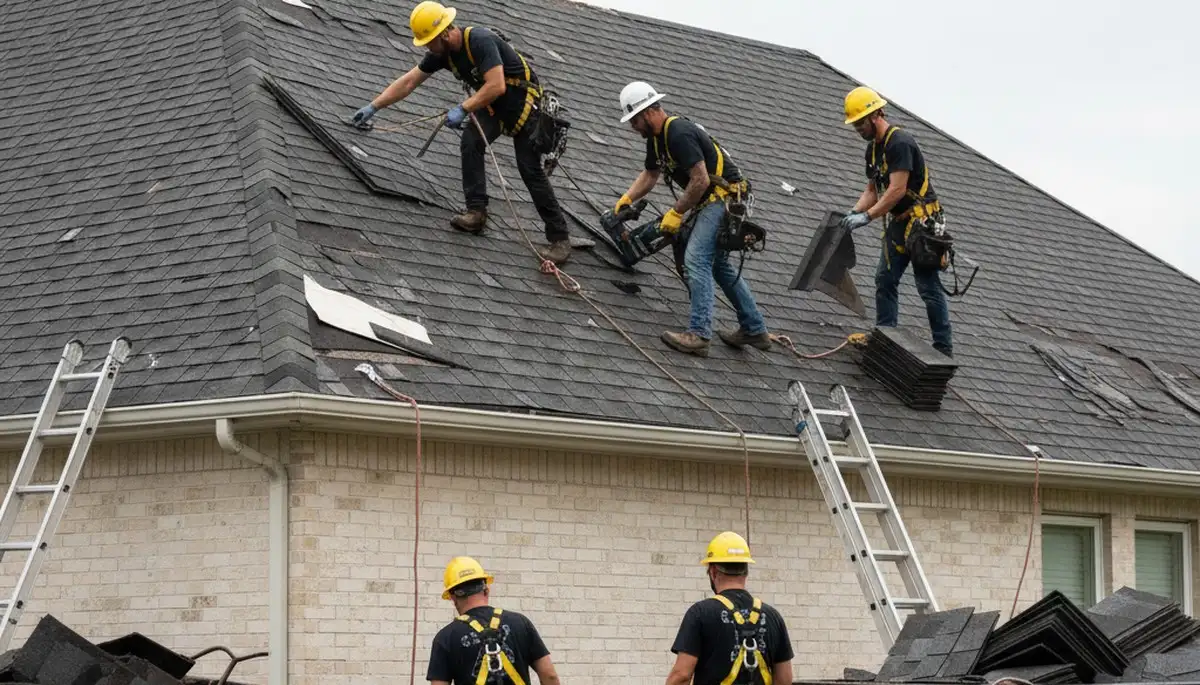 Storm damage cleanup crew removing fallen tree debris in Overland Park, KS