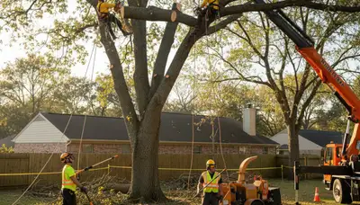 Tree removal crew clearing a hazardous tree in Overland Park, KS