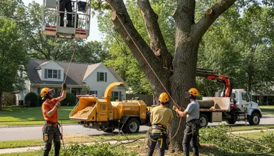 Tree removal crew clearing a hazardous tree in Overland Park, KS