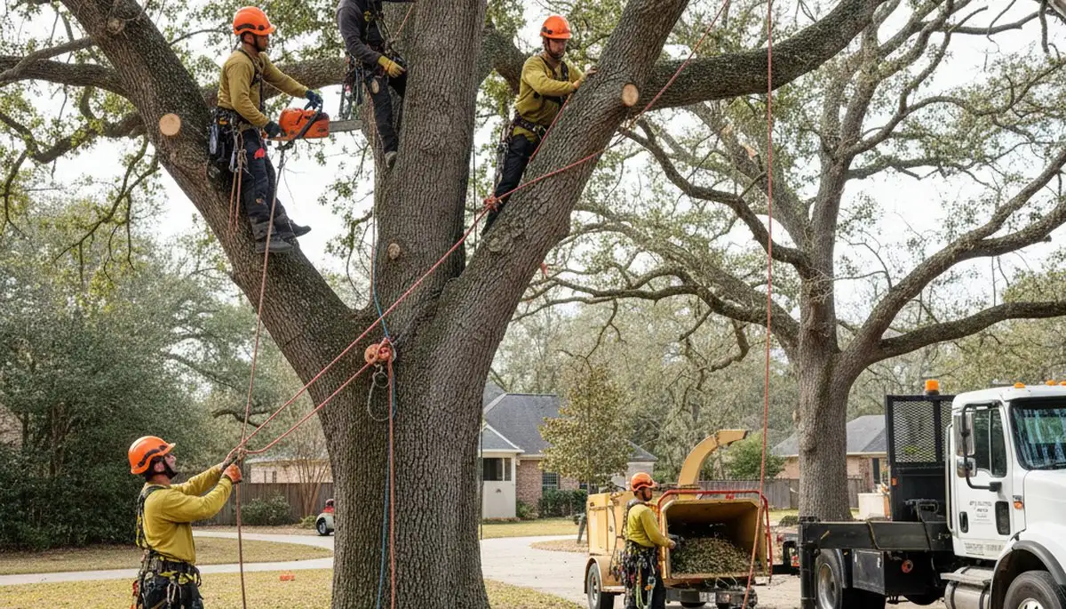 Tree removal crew clearing a hazardous tree in Overland Park, KS
