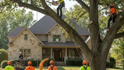 Tree service crew removing a tree in Overland Park, KS