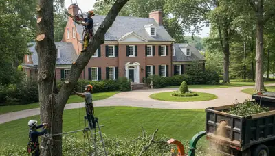 Tree service crew in Overland Park, KS removing a tree with professional equipment