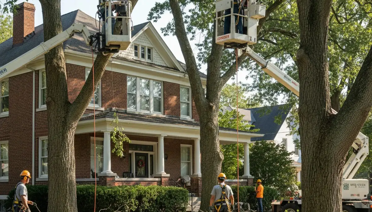 Tree service crew removing a tree in Overland Park, KS