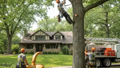 Tree service crew in Overland Park, KS removing a tree for safe, professional cleanup