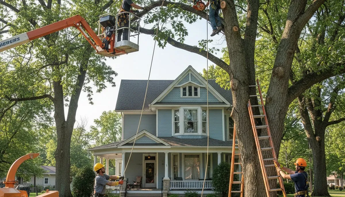 Tree service crew removing a tree in Overland Park, KS