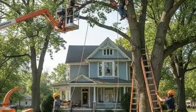 Tree service crew removing a tree in Overland Park, KS