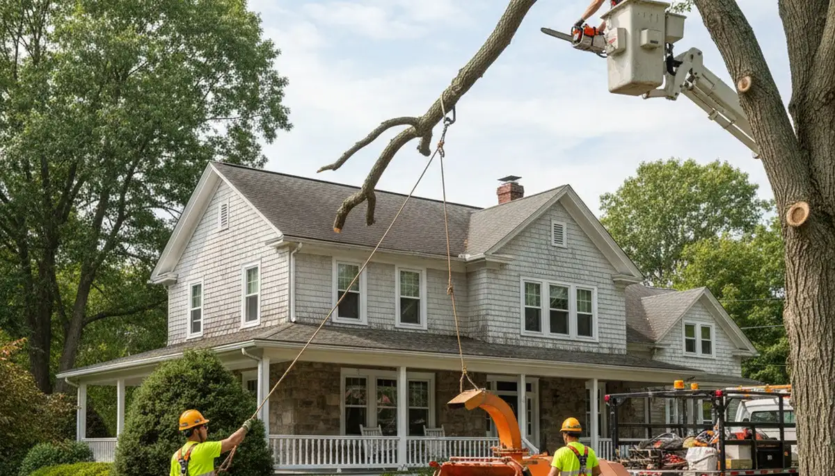 Tree service crew removing a tree in Overland Park, KS
