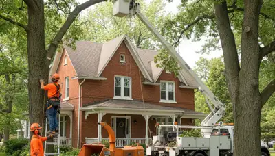 Tree service crew removing a tree in Overland Park, KS