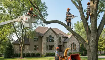 Tree service crew removing a tree in Overland Park, KS