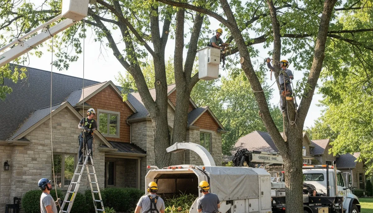 Tree service crew removing a tree in Overland Park, KS