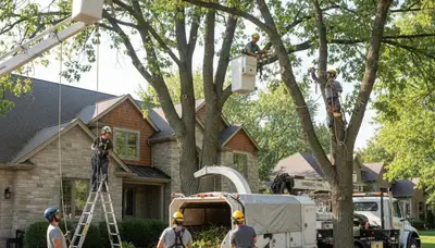 Tree service crew removing a tree in Overland Park, KS