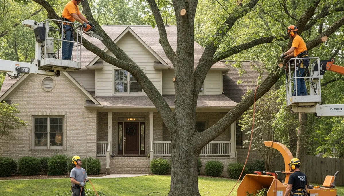 Tree service crew in Overland Park, KS removing a tree for safe, professional property cleanup