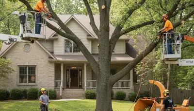 Tree service crew in Overland Park, KS removing a tree for safe, professional property cleanup