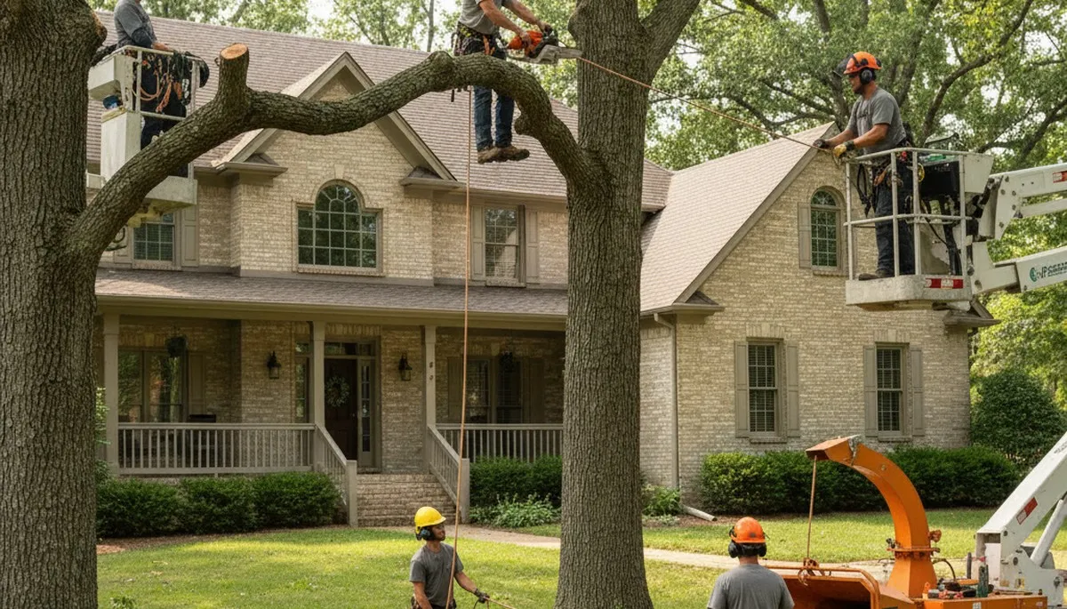 Tree service crew removing a tree in Overland Park, KS