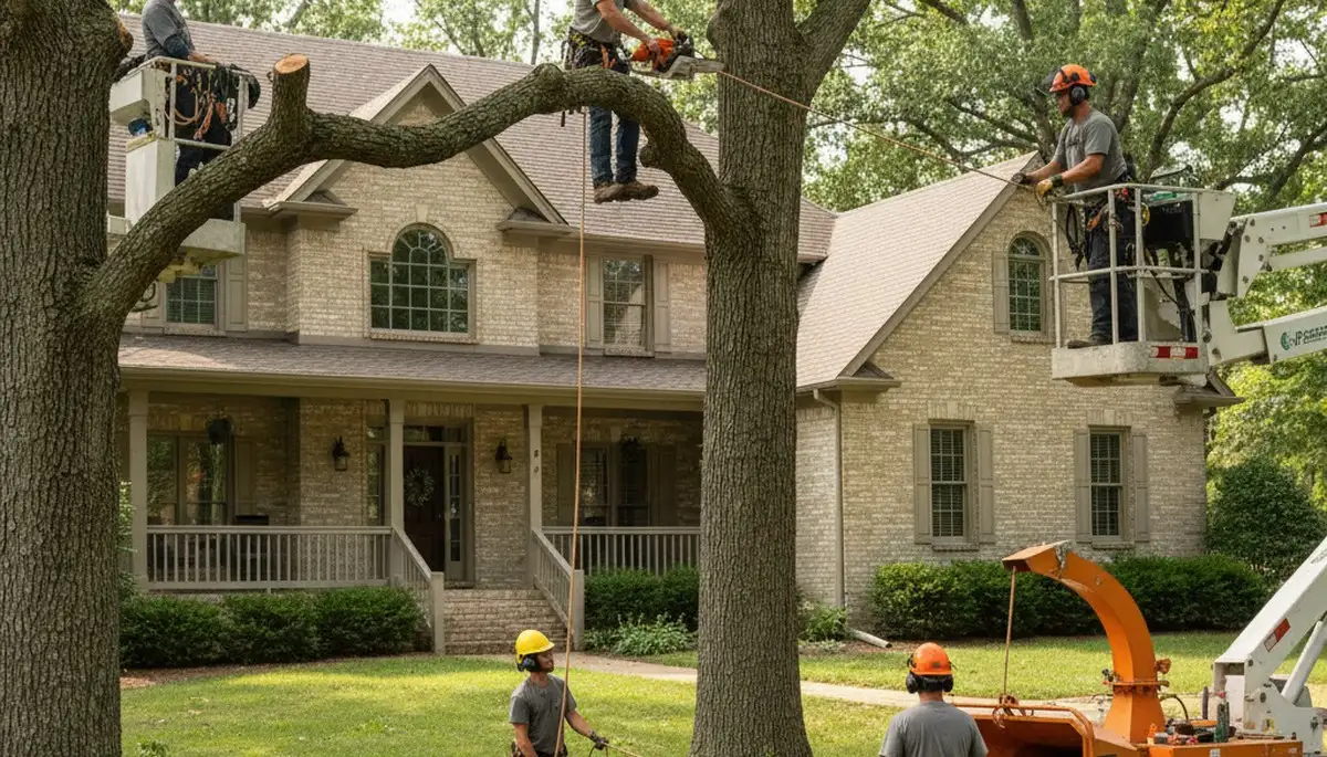 Tree service crew removing a tree in Overland Park, KS