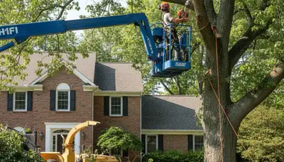 Tree service crew in Overland Park, KS removing a tree for safe, professional residential service