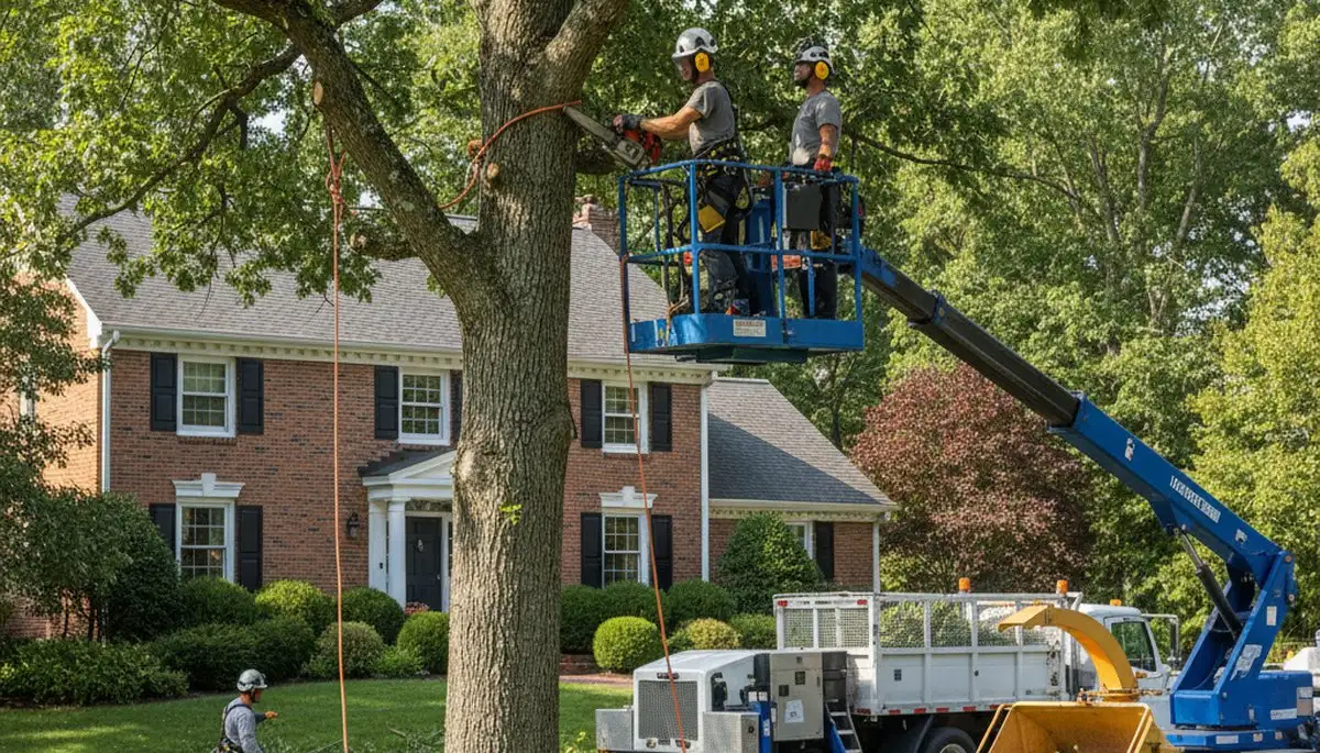 Tree service crew removing a tree in Overland Park, KS for safe, professional tree removal