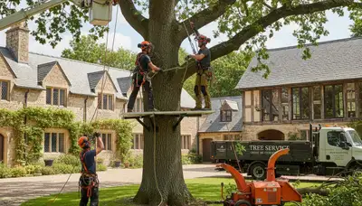 Tree removal crew serving Overland Park, KS with professional tree care equipment