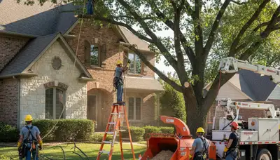 Tree service crew removing a tree in Overland Park, KS