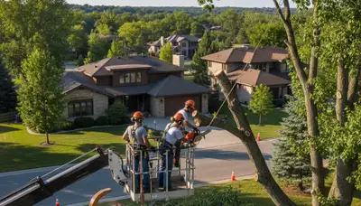 Tree service crew in Overland Park, KS performing professional tree removal and trimming