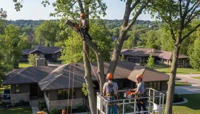 Tree service crew removing a tree in Overland Park, KS