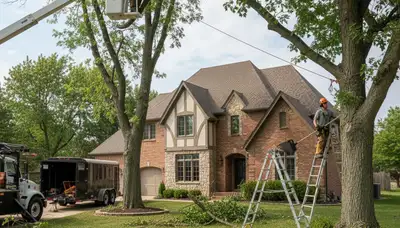 Tree service crew removing a tree in Overland Park, KS
