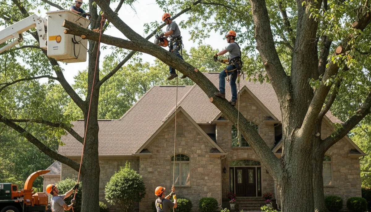 Tree service crew removing a tree in Overland Park, KS