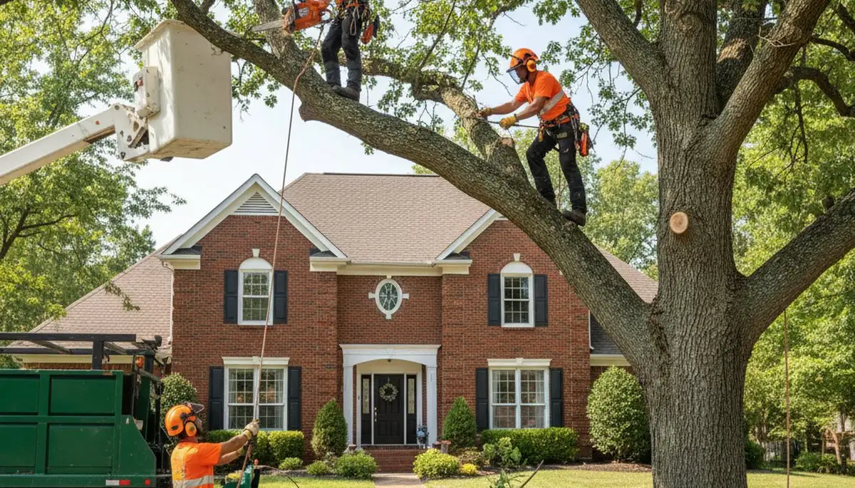 Tree removal crew serving Overland Park, KS with professional tree service equipment