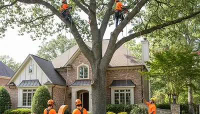 Tree service crew removing a tree in Overland Park, KS