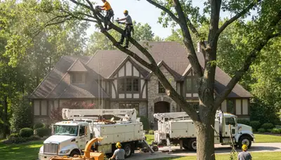 Tree service crew removing a tree in Overland Park, KS
